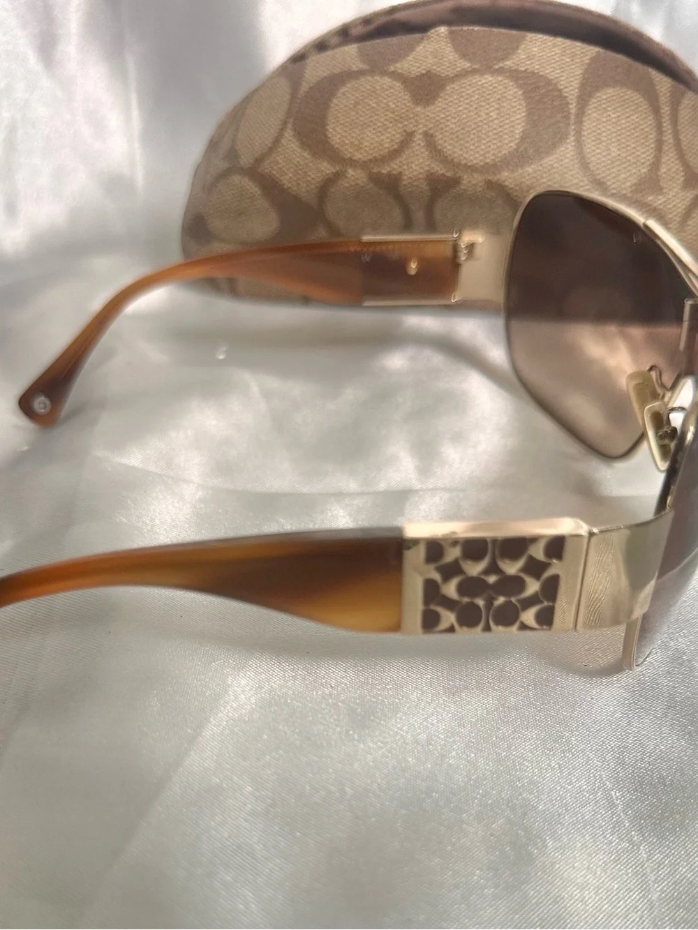 Coach Brown Gradient Shield Sunglasses with Gold Accents